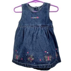 Vintage Oshkosh‎ Denim Butterfly Embroidered Dress Size 18 months